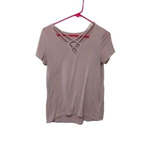 American Eagle Outfitters Women's Pink Front Cross‎ V-Neck S/P/CH